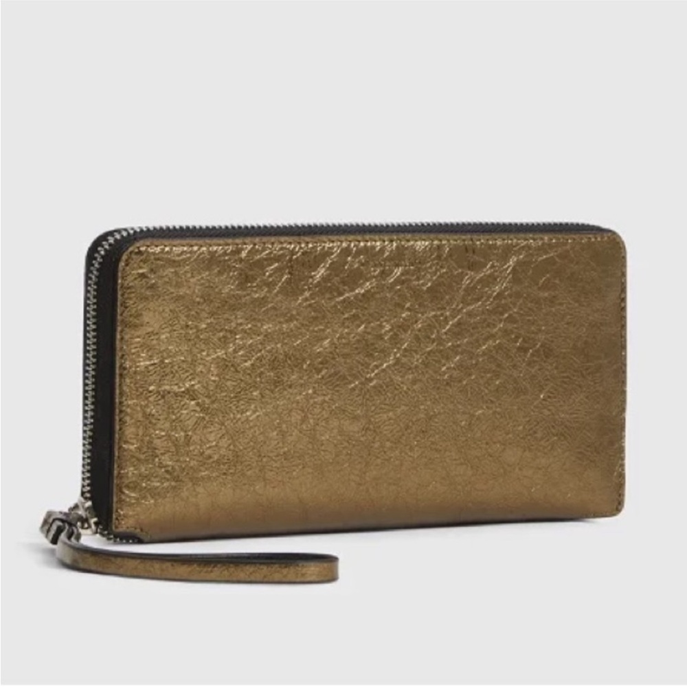 All Saints Fetch Leather Phone Wristlet in Gold